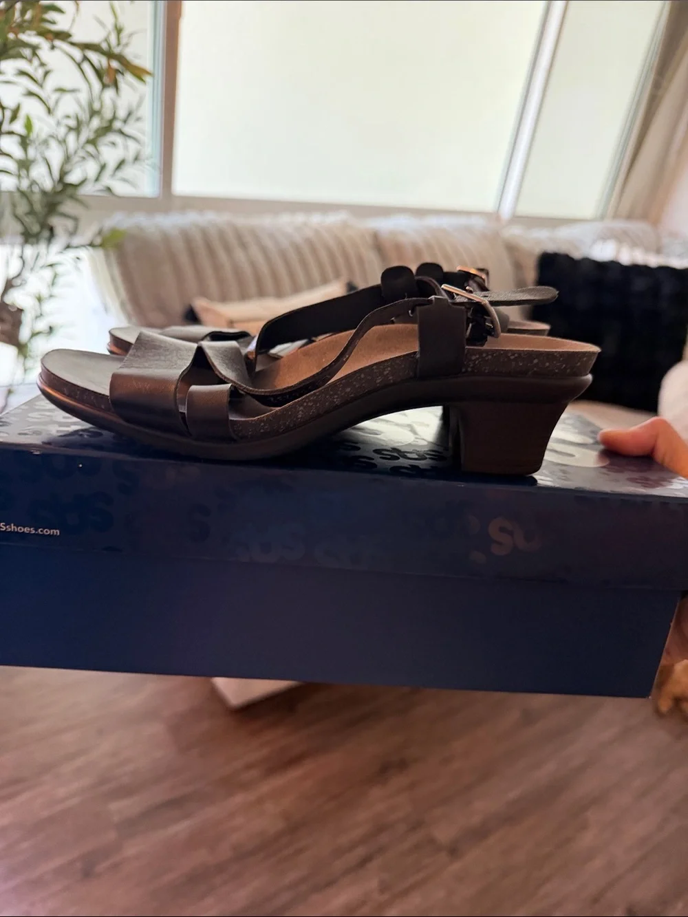 Vintage SAS Black Leather Low Heel Strappy Sandals